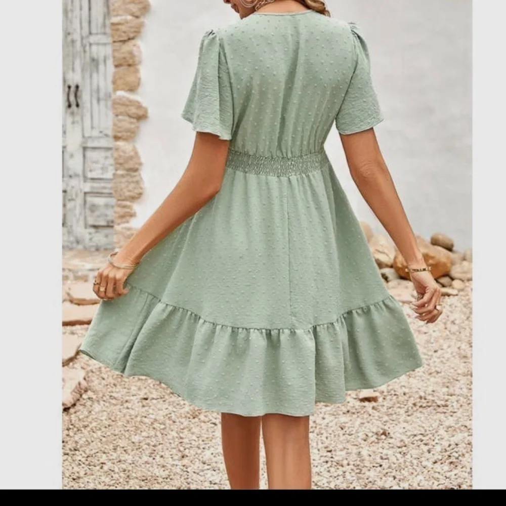 Mint Dot solid V Neck Block Lace Dress XL (0131)